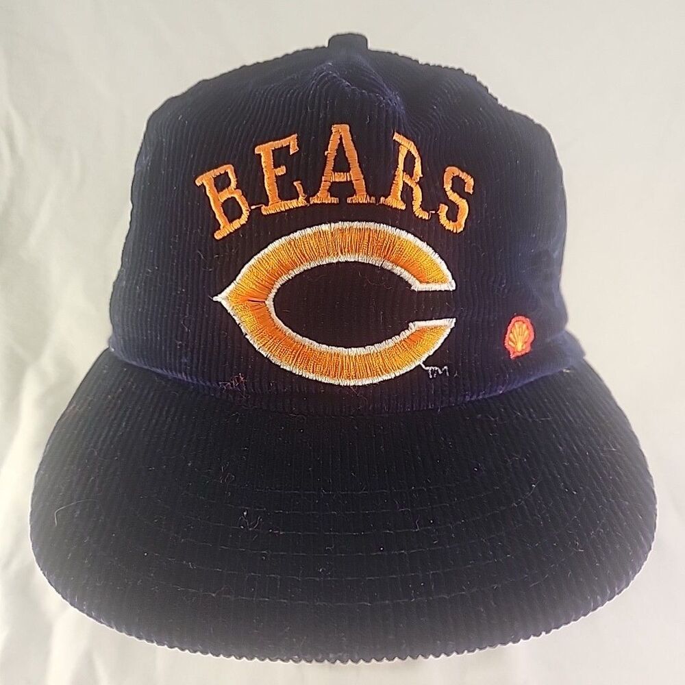 Cap Chicago Bears Football Shell Oil Blue Corduroy Snapback Trucker Hat Vintage